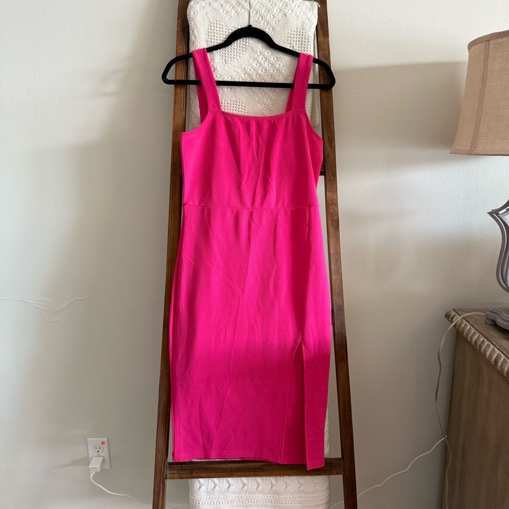 NWOT SHEIN Bright Pink Square Neckline Midi Dress